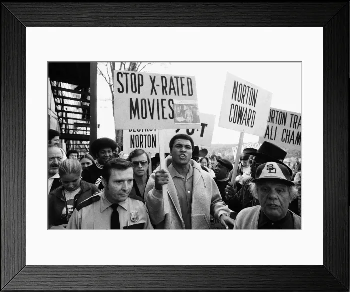 Framed Print : Muhammad Ali with his entourage seen here outside the Grossingers Hotel holding Anti Framed Print : Muhammad Ali with his entourage seen here outside the Grossingers Hotel holding Anti