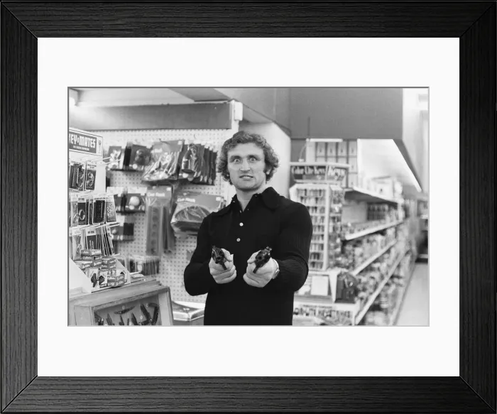 Framed Print : British Heavyweight Champion Joe Bugner seen here in a Las Vegas supermarket posing with Framed Print : British Heavyweight Champion Joe Bugner seen here in a Las Vegas supermarket posing with