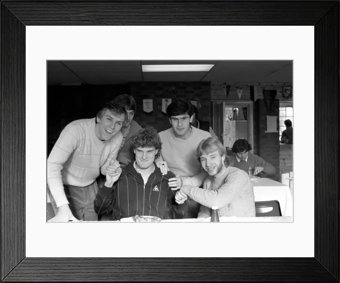 Framed Print : Tottenham Hotspur footballers congratulate teammate Glenn Hoddle (centre Framed Print : Tottenham Hotspur footballers congratulate teammate Glenn Hoddle (centre