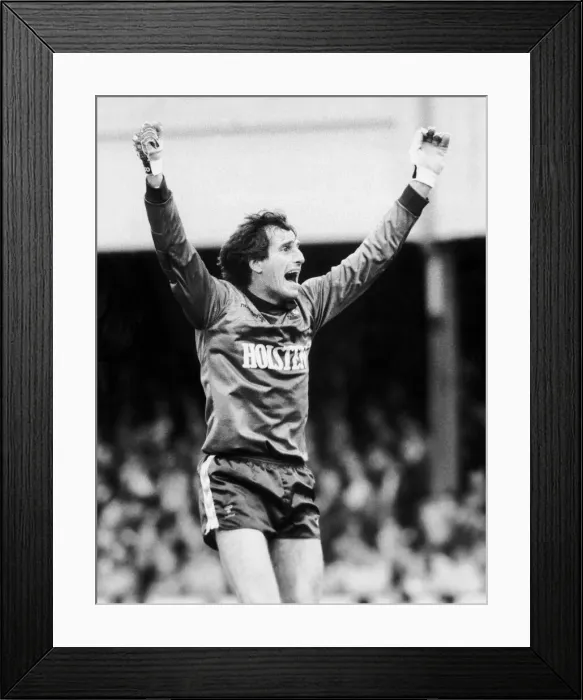 Framed Print : Tottenham Hotspur goalkeeper Ray Clemence celebrates a goal by Clive Allen during his