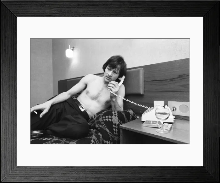 Framed Print : Snooker player Alex Hurricane Higgins relaxing with a drink