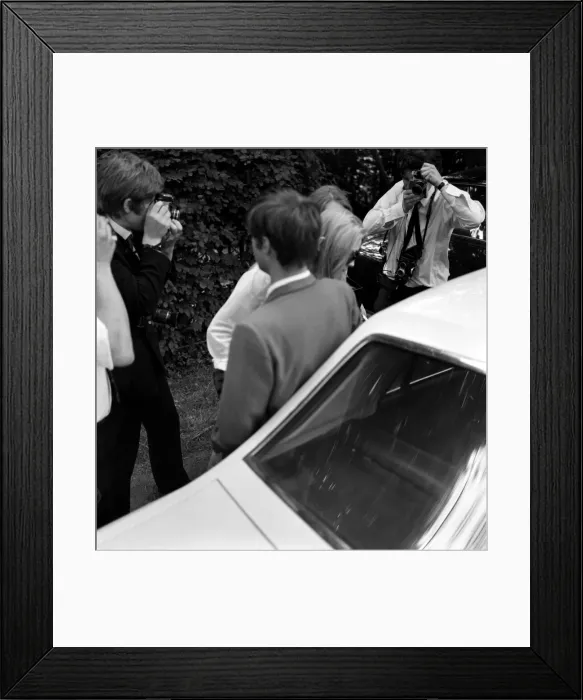 Framed Print : Rolling Stones: Brian Jones death. July 1969 blonde, Anna Wohlin leaving Cotchford Farm Framed Print : Rolling Stones: Brian Jones death. July 1969 blonde, Anna Wohlin leaving Cotchford Farm