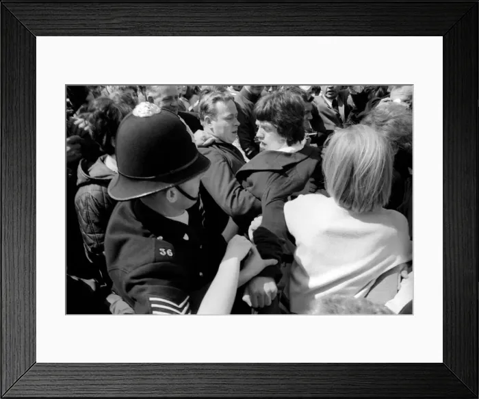 Framed Print : Crowds throng around Mick Jagger and Keith Richards on 10 May 1967 outside Chichester
