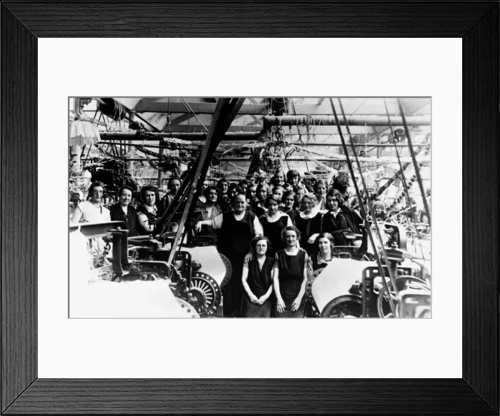 Framed Print : A group of weavers pose for a photograph at India Cotton Mill in Blackbirn, Circa 1930 Framed Print : A group of weavers pose for a photograph at India Cotton Mill in Blackbirn, Circa 1930