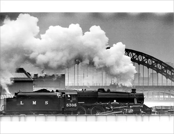 Engine No. 5305 the Black Five crosses the River Tyne on 14th March 1987 on its way North