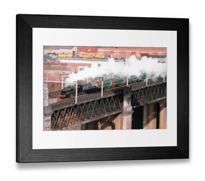 Framed Print : Steam locomotive 44767 George Stephenson leaves Newcastle over the Kinge George Bridge