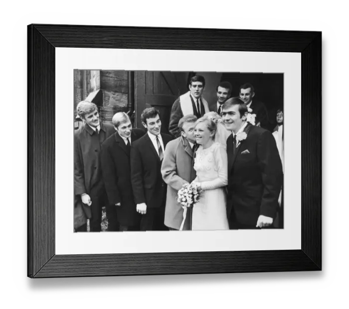 Framed Print : Leeds United player Terry Cooper on his wedding day with his bride Rosemary Boulton Framed Print : Leeds United player Terry Cooper on his wedding day with his bride Rosemary Boulton