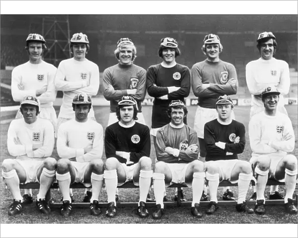Leeds United players wearing their international cap. Back Row l-r: Paul Madeley