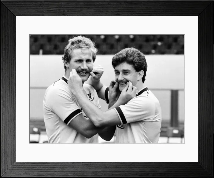 Framed Print : Oxford United footballer John Aldridge (right) with a teammate during a pre season Framed Print : Oxford United footballer John Aldridge (right) with a teammate during a pre season