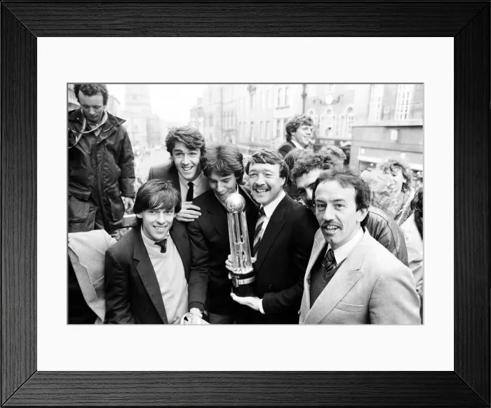 Framed Print : Oxford United footballers with the Second Division Championship trophy on an open top bus Framed Print : Oxford United footballers with the Second Division Championship trophy on an open top bus