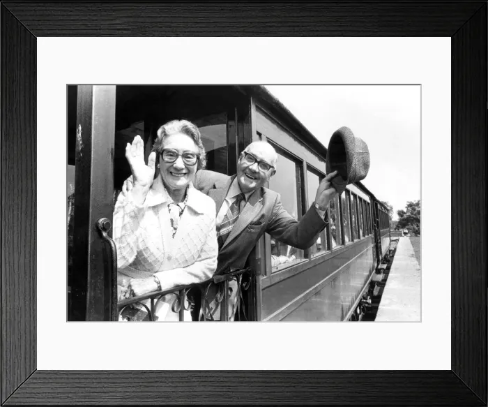 Framed Print : Bill Harrison and wife Jeanne on the first all day service by Tanfield Railway from a new Framed Print : Bill Harrison and wife Jeanne on the first all day service by Tanfield Railway from a new