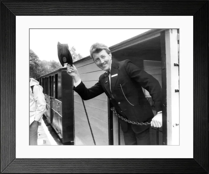 Framed Print : Guard Richard Graham at South Tynedale Railway on 26th May 1984 Framed Print : Guard Richard Graham at South Tynedale Railway on 26th May 1984