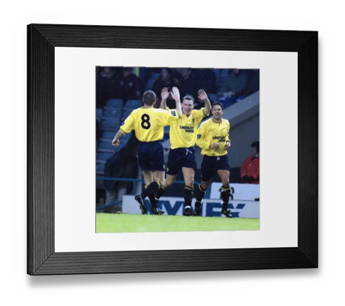 Framed Print : Oxfords Joey Beauchamp celebrates his winning goal against Manchester City in Framed Print : Oxfords Joey Beauchamp celebrates his winning goal against Manchester City in