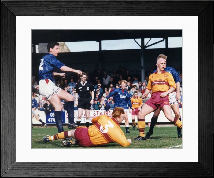 Framed Print : Falkirk footballer David Weir scores the second goal during his side