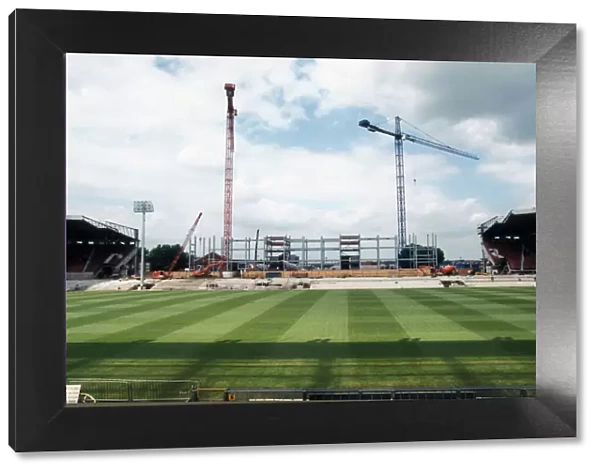 Interior view of Old Trafford as construction work begins on the new three tier stand