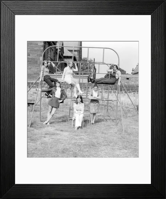 Framed Print : Schoolgirls from Church High School in Newcastle model the latest fashion 14 July 1971 Framed Print : Schoolgirls from Church High School in Newcastle model the latest fashion 14 July 1971