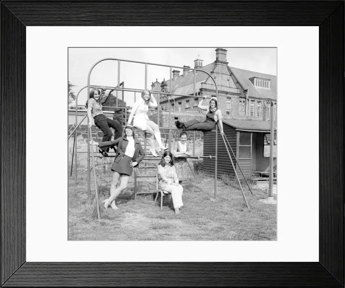 Framed Print : Schoolgirls from Church High School in Newcastle model the latest fashion 14 July 1971 Framed Print : Schoolgirls from Church High School in Newcastle model the latest fashion 14 July 1971