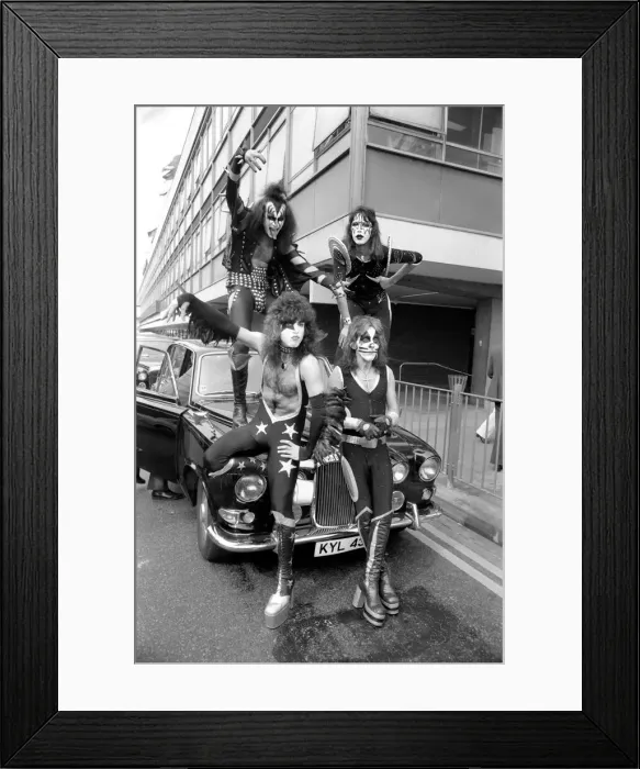 Framed Print : Kiss, the spectacular and colourful American rock group arrived in Britain