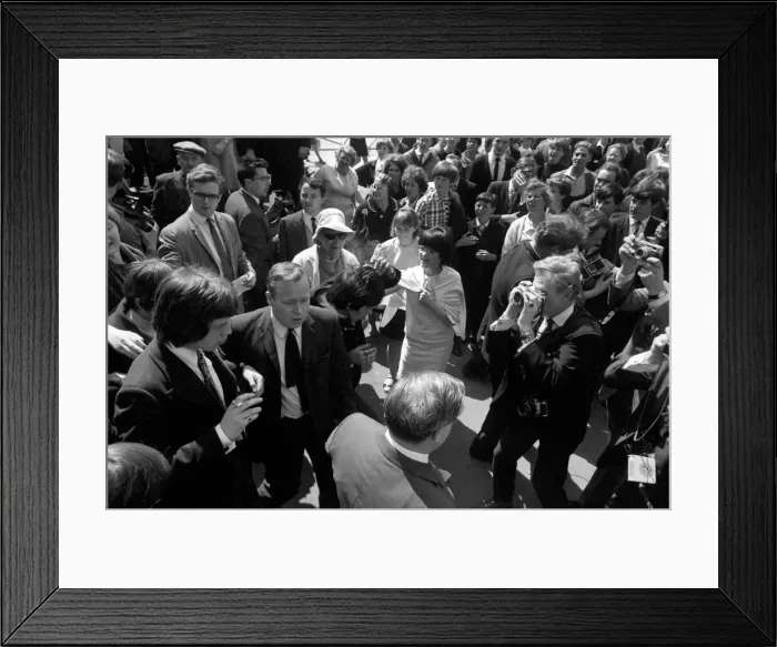Framed Print : Crowds throng around Mick Jagger and Keith Richards on 10 May 1967 outside Chichester