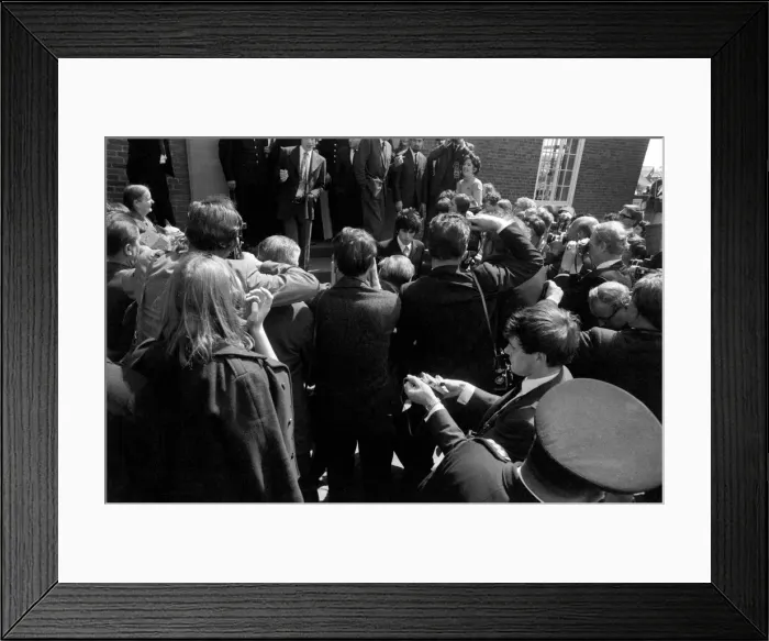 Framed Print : Crowds throng around Mick Jagger and Keith Richards on 10 May 1967 outside Chichester