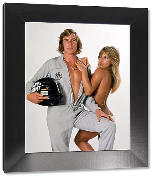 Racing Driver James Hunt with model Sue Shaw. November 1973