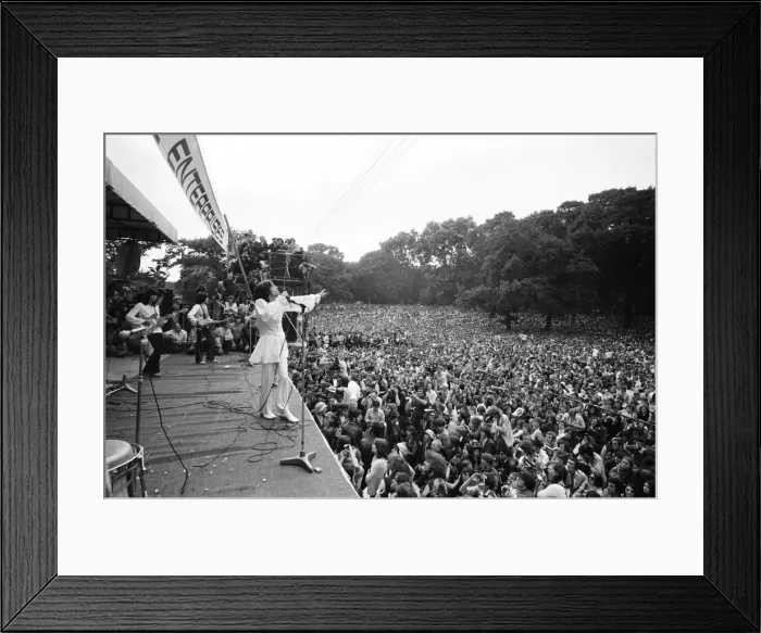 Framed Print : Mick Jagger sings on stage at a free Rolling Stones concert in Hyde Park, London Framed Print : Mick Jagger sings on stage at a free Rolling Stones concert in Hyde Park, London