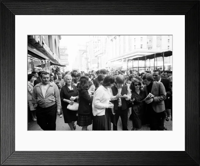 Framed Print : The Rolling Stones on Broadway. Brian Jones and Bill Wyman signing autographs Framed Print : The Rolling Stones on Broadway. Brian Jones and Bill Wyman signing autographs