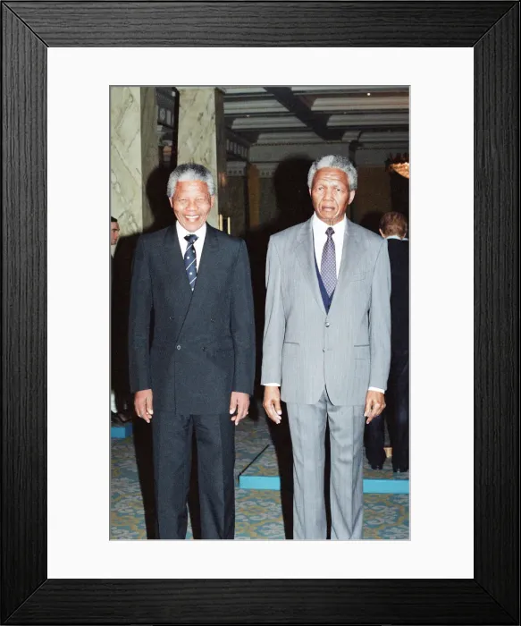 Framed Print : African National Congress leader Nelson Mandela seen here posing beside his wax work Framed Print : African National Congress leader Nelson Mandela seen here posing beside his wax work