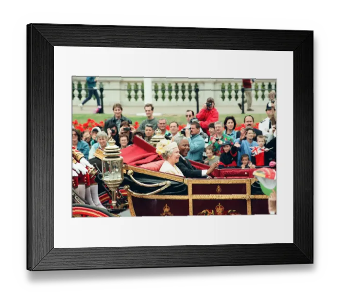 Framed Print : HRH Queen Elizabeth II with South African President Nelson Mandela seen here in the state