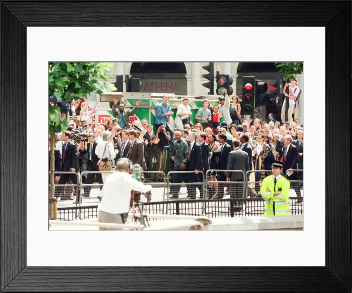 Framed Print : South African President Nelson Mandela and Prince Andrew the Duke of York seen here Framed Print : South African President Nelson Mandela and Prince Andrew the Duke of York seen here