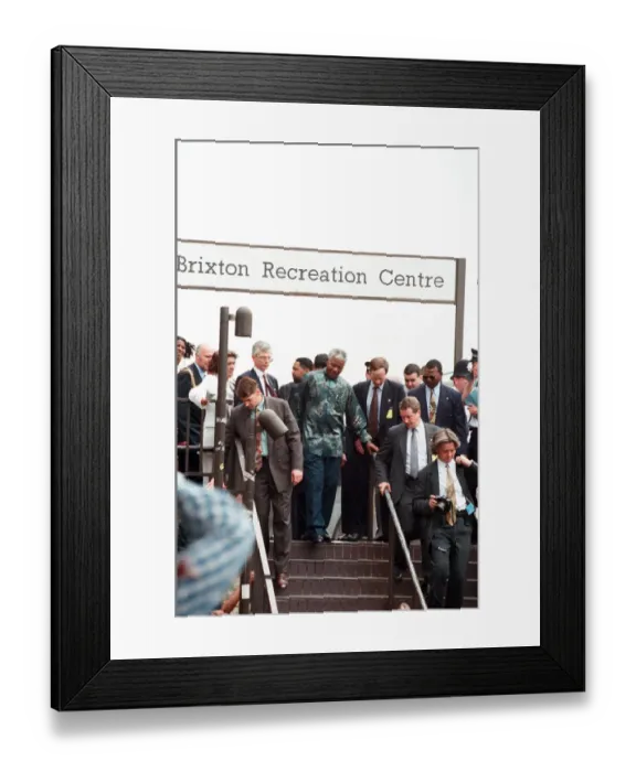 Framed Print : South African President Nelson Mandela seen here visiting Brixton Recreation Centre with
