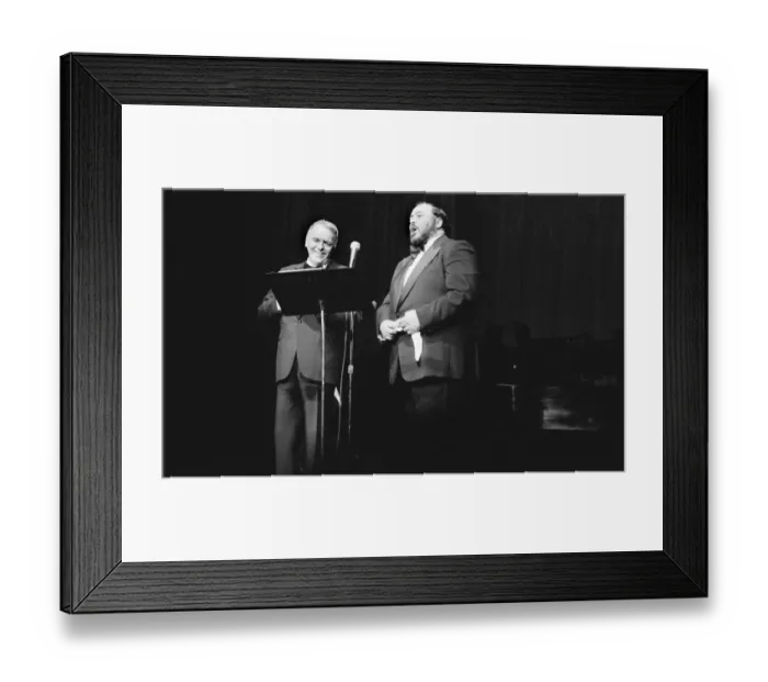 Framed Print : Frank Sinatra and tenor Luciano Pavarotti seen here performing on stage at Radio City in