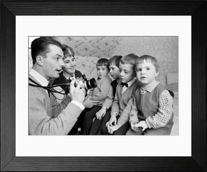 Framed Print : Steve Chalmers, Celtic centre forward 31, pictured at home with his family, wife Sadie