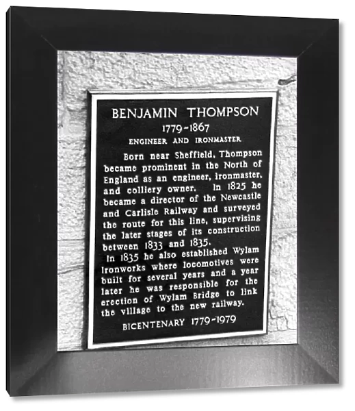 A plaque commemorating Benjamin Thompson who surveyed the route for the Newcastle to