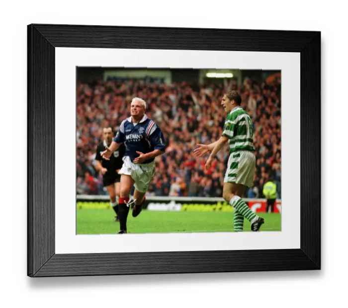 Framed Print : Paul Gascoigne of Rangers celebrates his goal against Celtic in the Scottish Premier