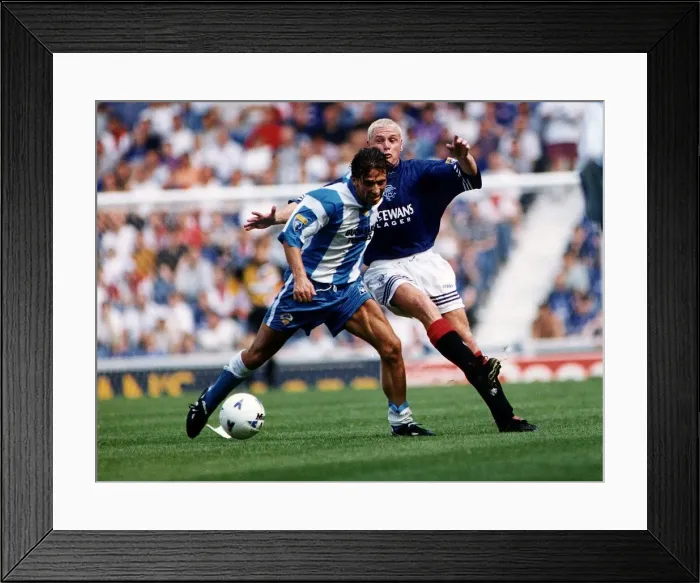 Framed Print : Morton football player Derek McInnes holds off a challenge from Paul Gascoigne of Rangers