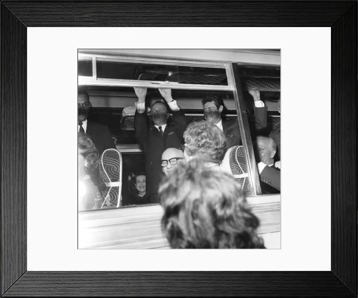 Framed Print : Frank Sinatra seen here on the coach at the premiere of the Cold War thriller
