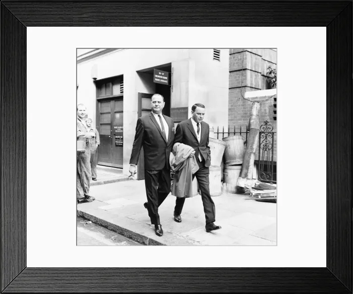 Framed Print : Singer Frank Sinatra seen here leaving his Grosvenor Square apartment via