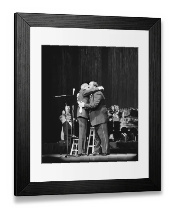 Framed Print : Frank Sinatra and tenor Luciano Pavarotti seen here performing on stage at Radio City in Framed Print : Frank Sinatra and tenor Luciano Pavarotti seen here performing on stage at Radio City in