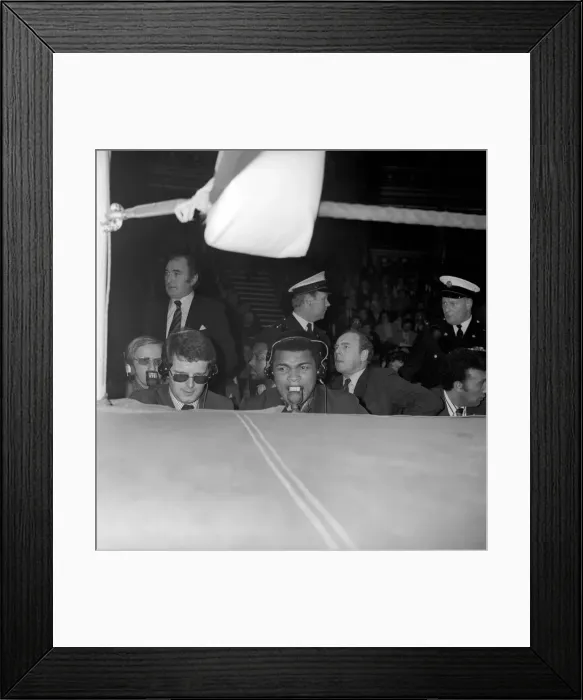 Framed Print : Boxing at Albert Hall. Muhammad Ali seen here with BBC sports commentator John Motson Framed Print : Boxing at Albert Hall. Muhammad Ali seen here with BBC sports commentator John Motson