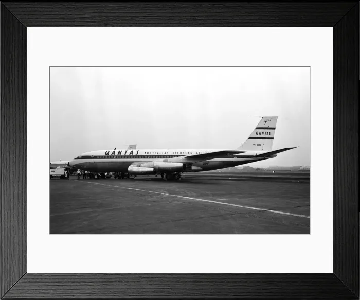 Framed Print : A Qantas Boeing 707 plane at London airport. 7th August 1959
