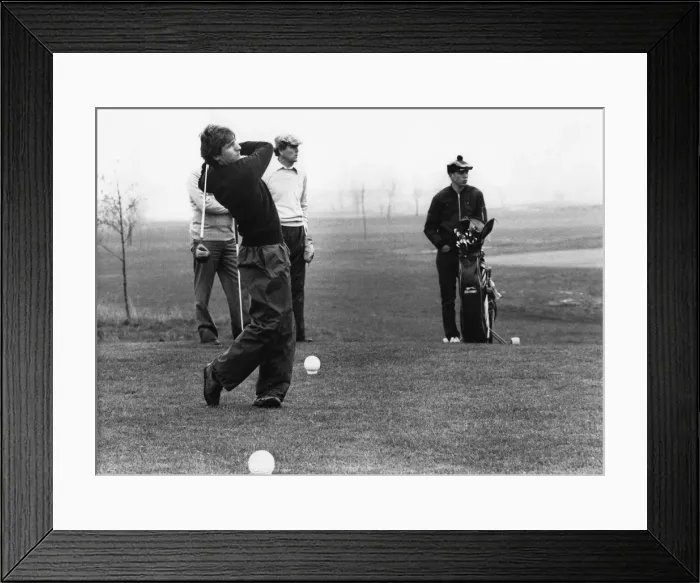 Framed Print : Aston Villa midfielder Gordon Cowans playing golf in his free time. 30th April 1983