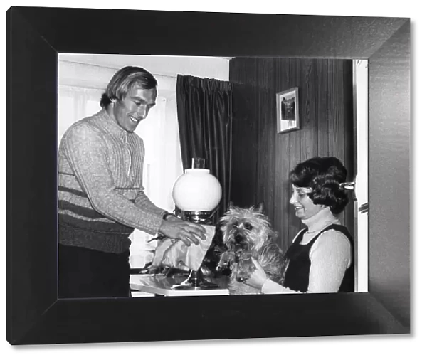 Aston Villa footballer Ray Graydon at home with his wife Sue and their pet dog cindy