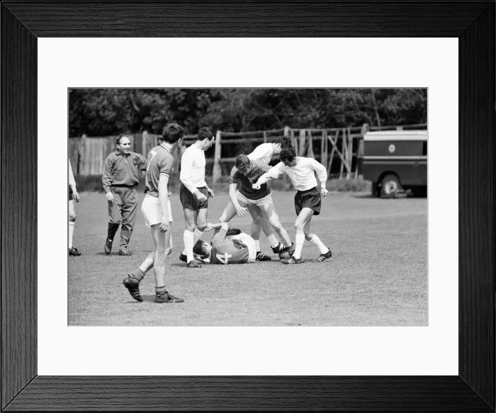 Framed Print : England Squad training at Roehampton for tomorrows match at Wembley against Yugoslavia