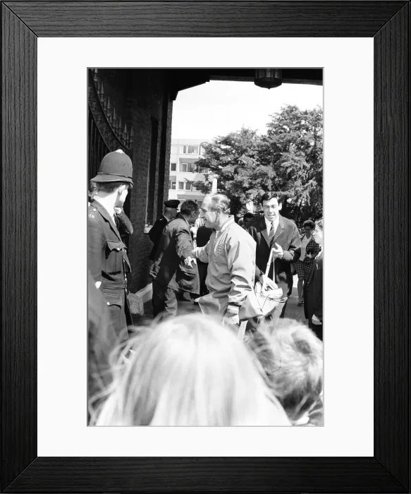 Framed Print : The England football team leave their Hendon Hall hotel on the way to Wembley to play