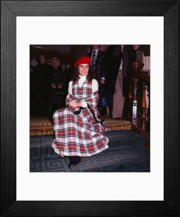 Framed Print : Cindy Breakspeare Miss World 1977 wearing tartan outfit dress sitting on stairs Framed Print : Cindy Breakspeare Miss World 1977 wearing tartan outfit dress sitting on stairs