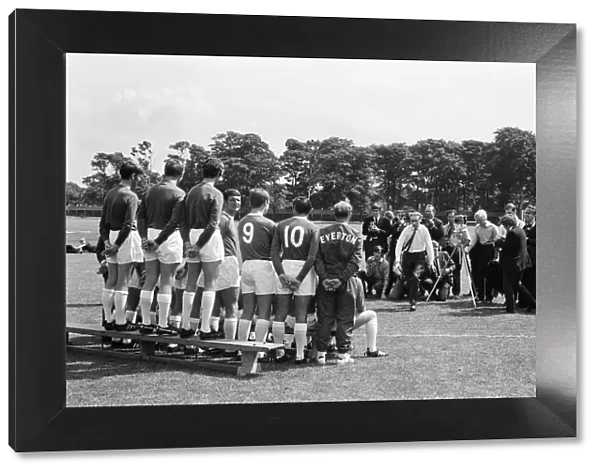 Everton squad pose for a group photograph at their annual photocall at their training