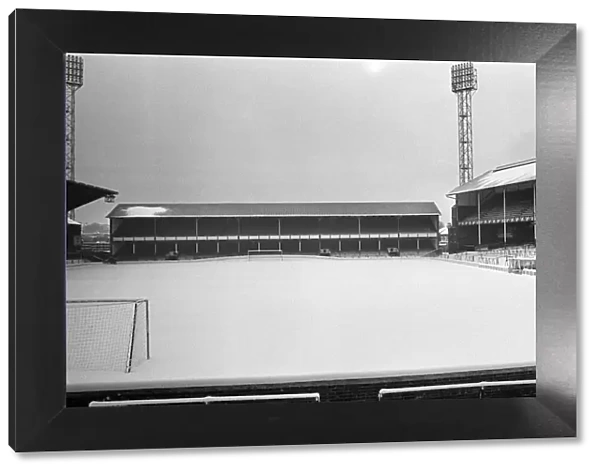 Goodison Park, home ground of Everton football club, covered in snow the day before their