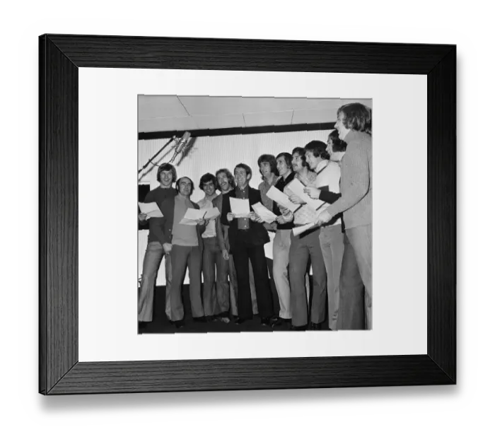 Framed Print : Everton players cut a disc For Ever Everton'at the Strawberry Studios in