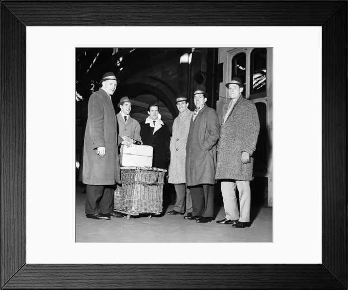 Framed Print : Stoke City players at railway station to begin Journey to Bristol Framed Print : Stoke City players at railway station to begin Journey to Bristol